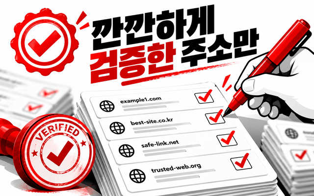 까칠닷컴이 공식 도메인을 깐깐하게 검증하는 네 가지 기준을 설명하는 안내 이미지